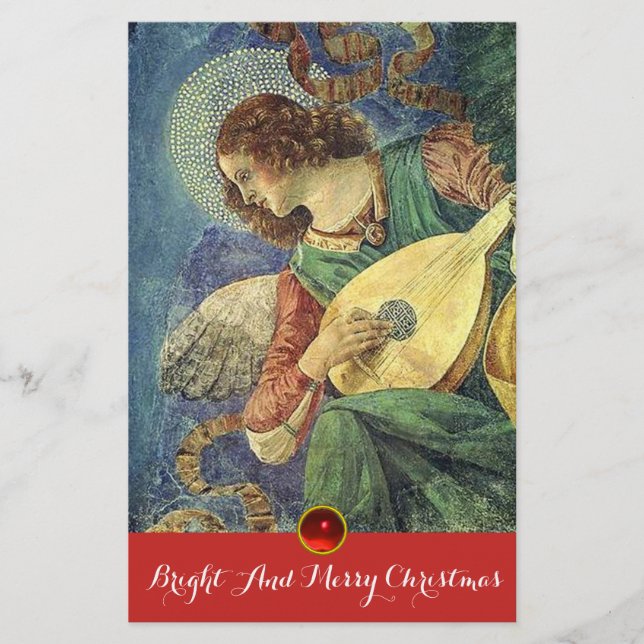 MUSIC MAKING CHRISTMAS ANGEL Lute Player Stationery (Front)