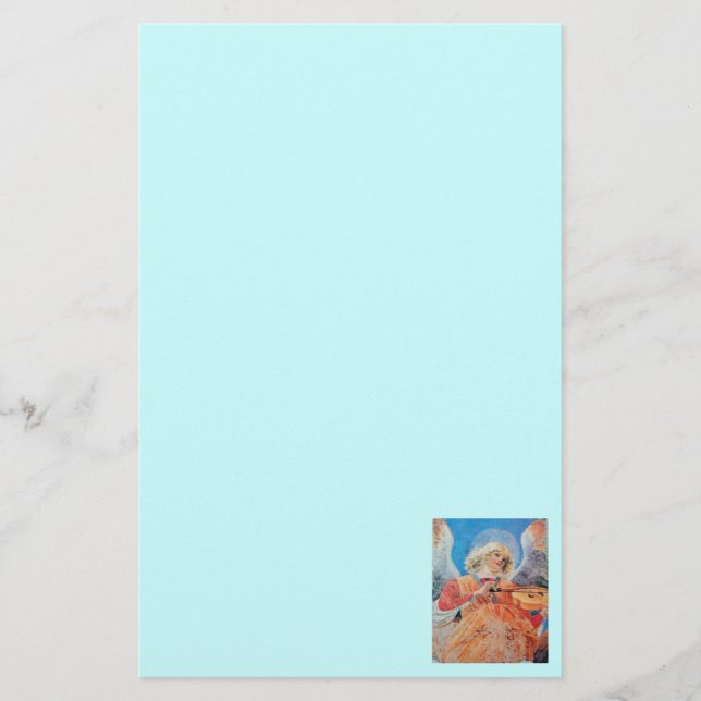 MUSIC MAKING CHRISTMAS ANGEL Teal Blue Stationery (Front)