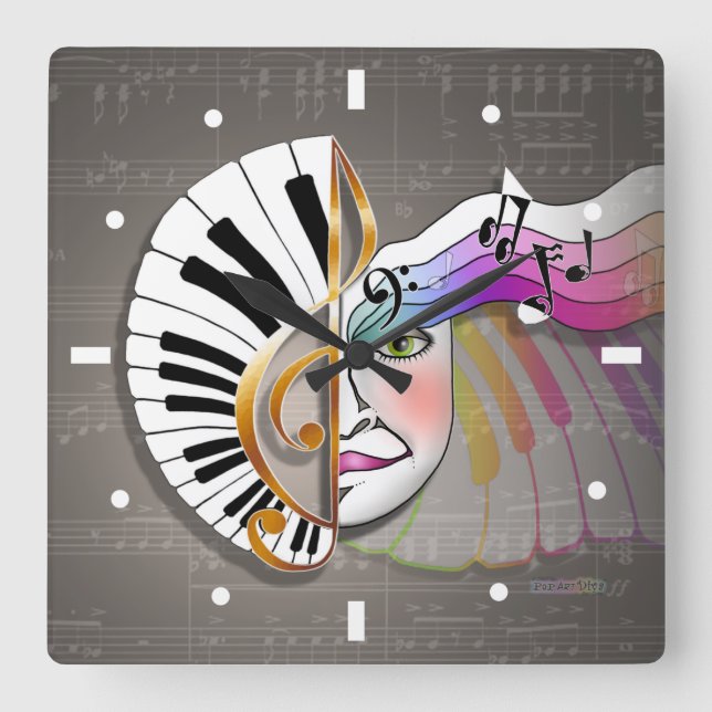 MUSIC MASK PIANO KEYBOARD WALL CLOCK (Front)