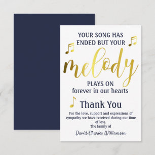 Music Melody Thank You Funeral Card