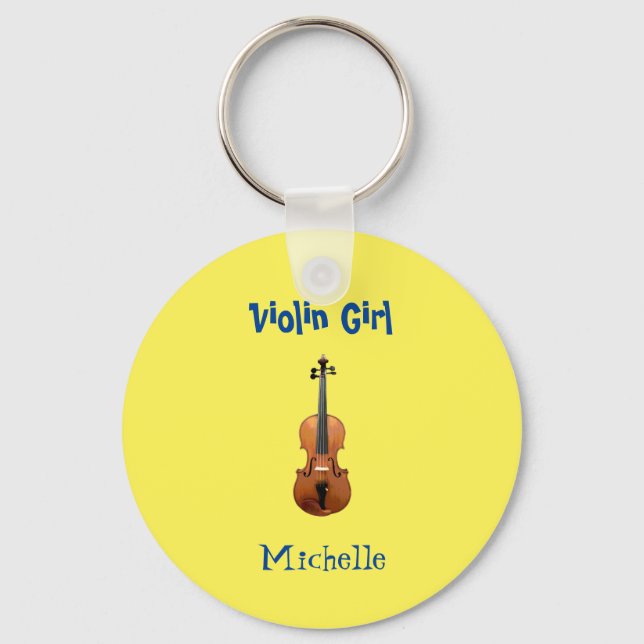 Music Monogram Violin Girl Cute Yellow Keychain (Front)