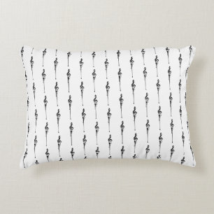 Music Motif Melting Treble Clef Black and White Accent Pillow