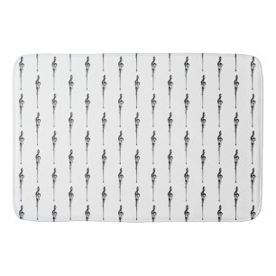 Music Motif Melting Treble Clef Black and White Bath Mat
