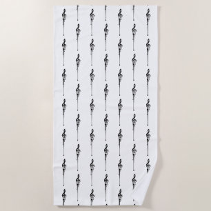 Music Motif Melting Treble Clef Black and White Beach Towel