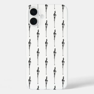 Music Motif Melting Treble Clef Black and White iPhone 16 Plus Case