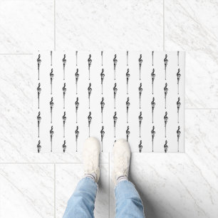 Music Motif Melting Treble Clef Black and White Doormat