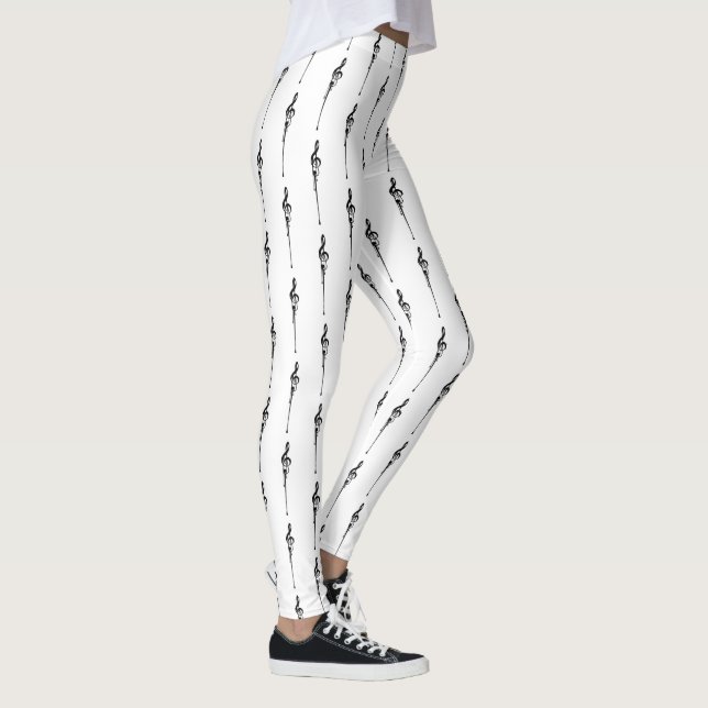 Music Motif Melting Treble Clef Black and White Leggings (Right)