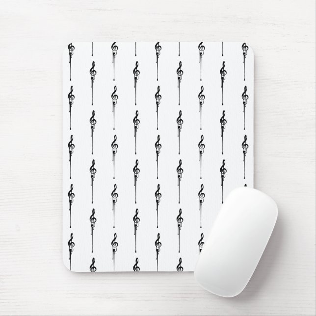 Music Motif Melting Treble Clef Black and White Mouse Pad (With Mouse)