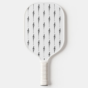 Music Motif Melting Treble Clef Black and White Pickleball Paddle