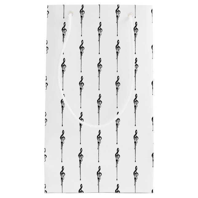 Music Motif Melting Treble Clef Black and White Small Gift Bag (Front)