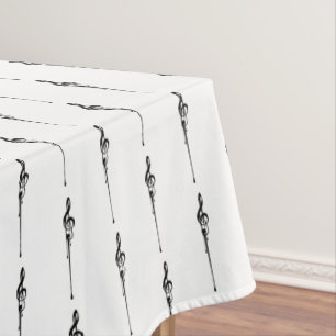 Music Motif Melting Treble Clef Black and White Tablecloth