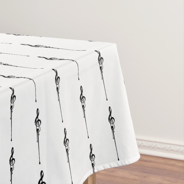 Music Motif Melting Treble Clef Black and White Tablecloth (In Situ)