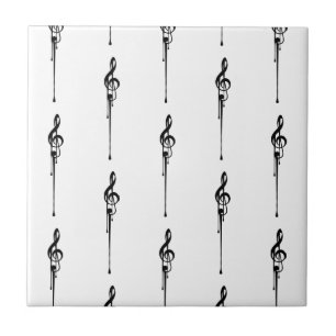 Music Motif Melting Treble Clef Black and White Tile