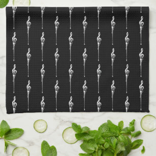 Music Motif Melting Treble Clef Whiite and Black Kitchen Towel