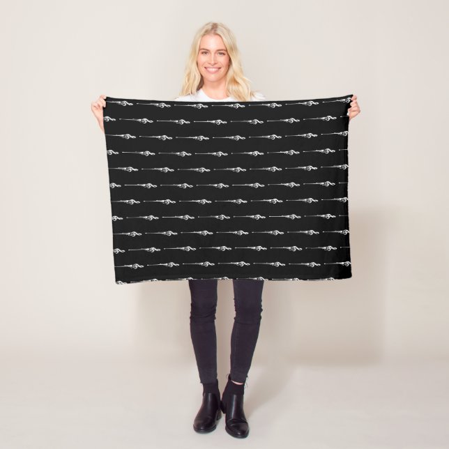 Music Motif Melting Treble Clef White and Black Fleece Blanket (In Situ)