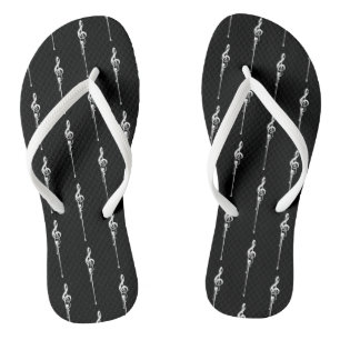 Music Motif Melting Treble Clef White and Black Flip Flops