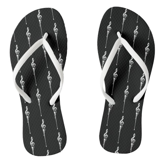 Music Motif Melting Treble Clef White and Black Flip Flops (Footbed)
