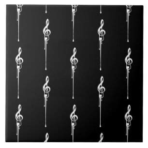 Music Motif Melting Treble Clef White and Black Tile
