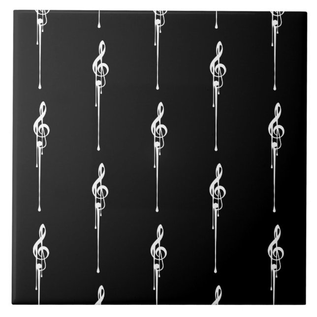 Music Motif Melting Treble Clef White and Black Tile (Front)