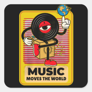 Music Moves The World Vintage Vinyl Art Square Sticker