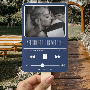 Music MP3 Player Blue Wedding Program Hand Fan