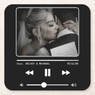 Music MP3 Player Wedding Black Square Paper Coaster