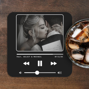 Music MP3 Player Wedding Black Square Paper Coaster