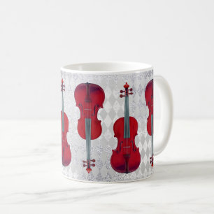 Music Mug Violin Silver Grey Sparkly Texture