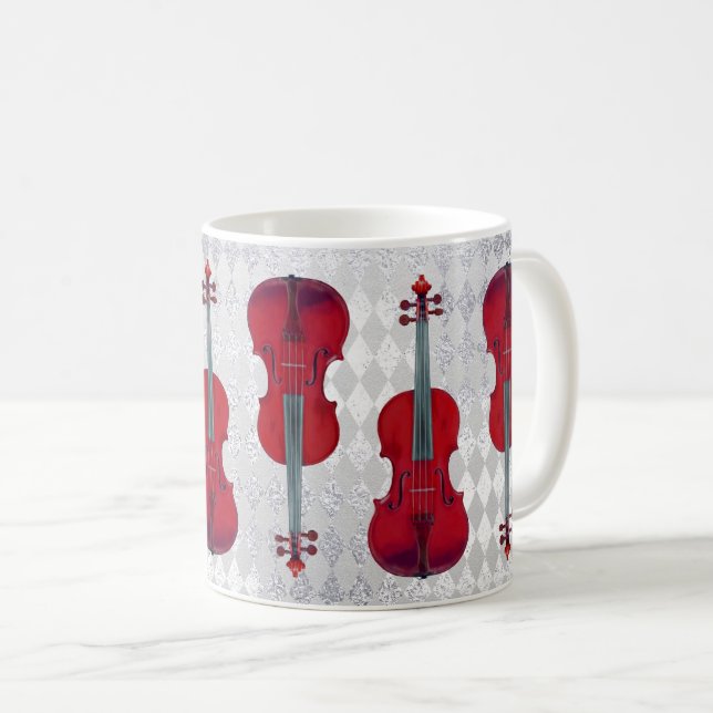 Music Mug Violin Silver Grey Sparkly Texture (Front Right)
