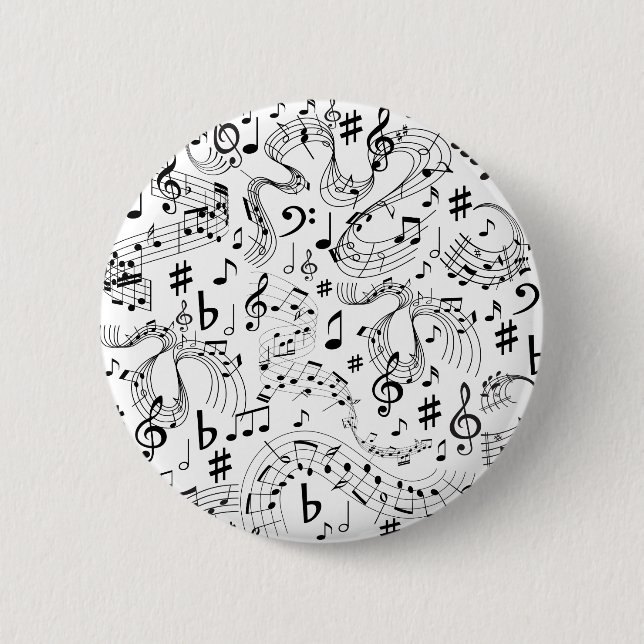 Music Musical Notes Black and White 2 Inch Round Button (Front)