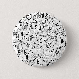 Music Musical Notes Black and White 2 Inch Round Button