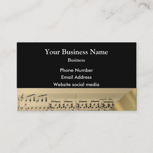 Music musicians score on black business card (Front)