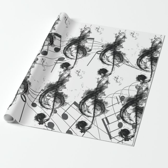 Music Note black and white Luxury Wrapping Paper (Unrolled)