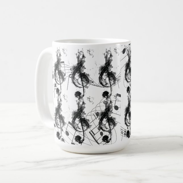 Music Note black and white smoke effect Coffee Mug (Front Left)