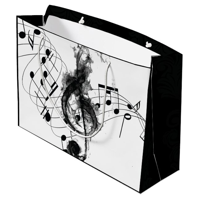 Music Note black and white smoke Large Gift Bag (Back Angled)