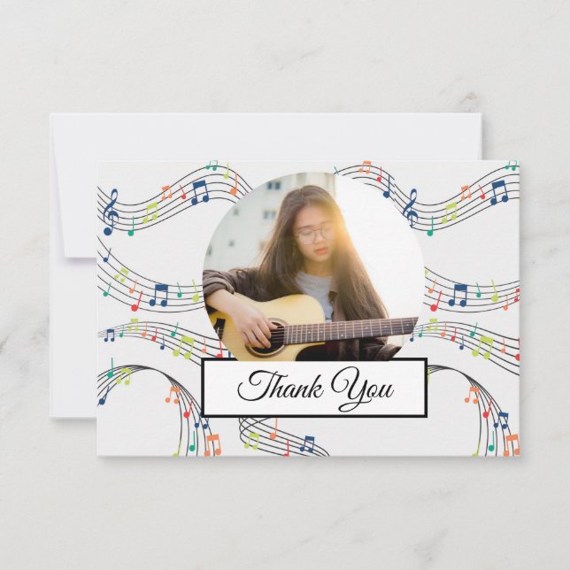 Music Note Colourful Pattern Theme Musician Photo  Thank You Card (Front)