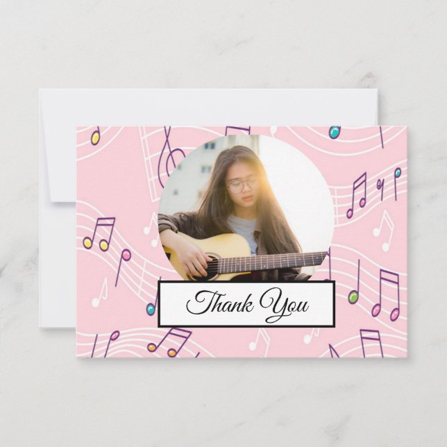 Music Note Colourful Pattern Theme Musician Photo Thank You Card (Front)