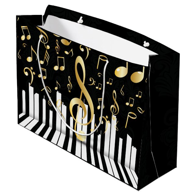 Music Note elegant Luxury piano keys Large Gift Bag (Back Angled)