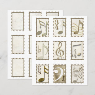 Music Note Faux Postage Stamps for Journal Crafts 