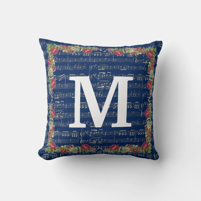 Music Note Flower Throw Pillow 16" x 16" (Front)