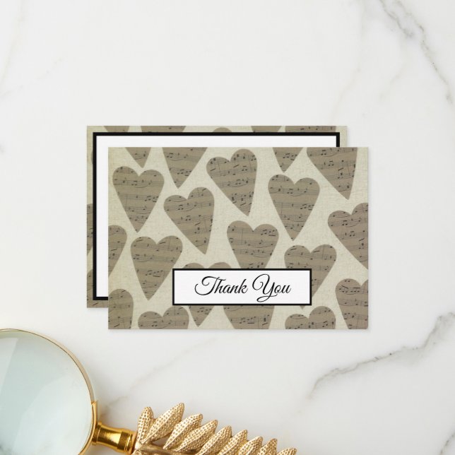 Music Note Heart Pattern Music Theme Musician    Thank You Card (Front/Back In Situ)