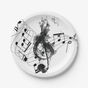 Music Note Luxury black and white Paper Plate