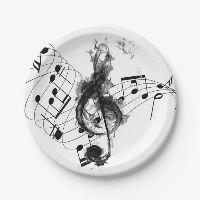 Music Note Luxury black and white Paper Plate (Front)