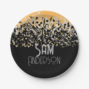 Music Note Luxury black and white Personalized Paper Plate