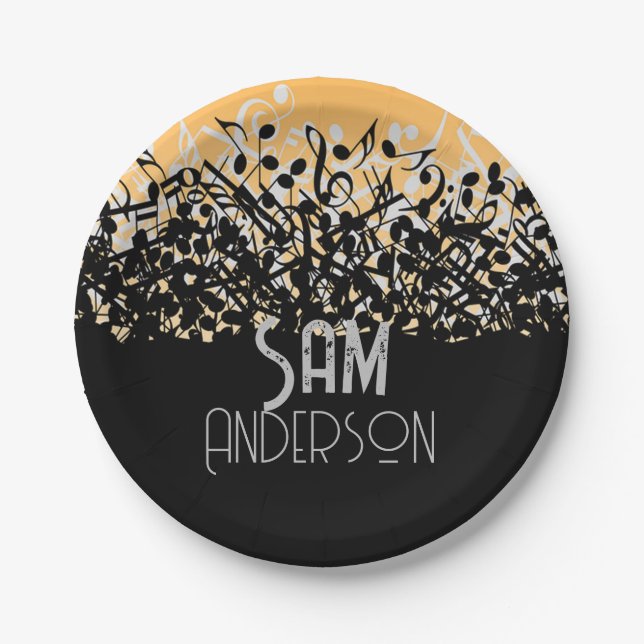 Music Note Luxury black and white Personalized Paper Plate (Front)
