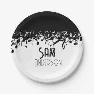 Music Note Luxury black and white Personalized Paper Plate