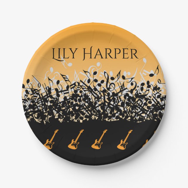 Music Note Luxury black and white Personalized Paper Plate (Front)