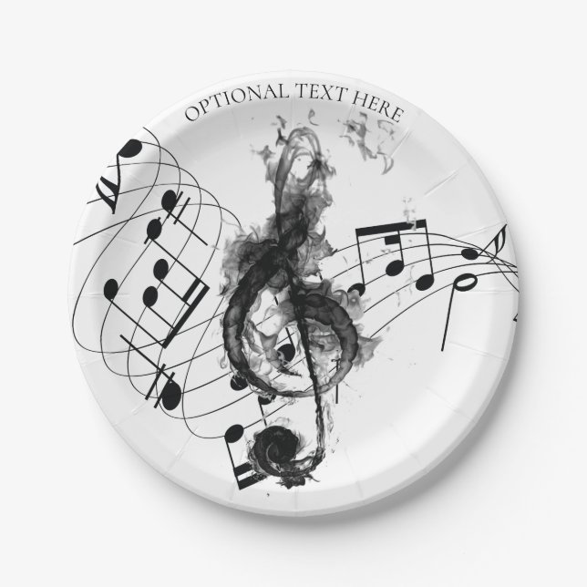Music Note Luxury black and white Personalized Paper Plate (Front)