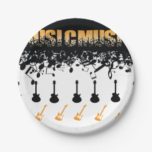 Music Note Luxury black and white Personalized Paper Plate