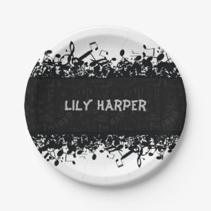 Music Note Luxury black and white Personalized Paper Plate